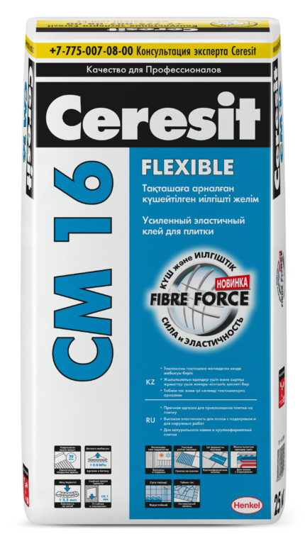 Ceresit CМ 16 Эластичный клей для крепления всех видов минеральной плитки, 25 кг